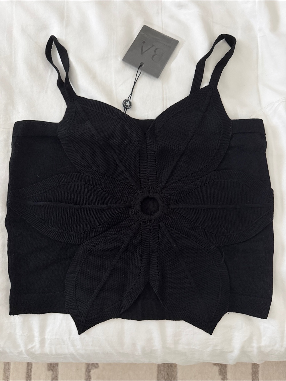 Black Floral Cutout Knit Crop Top - Women